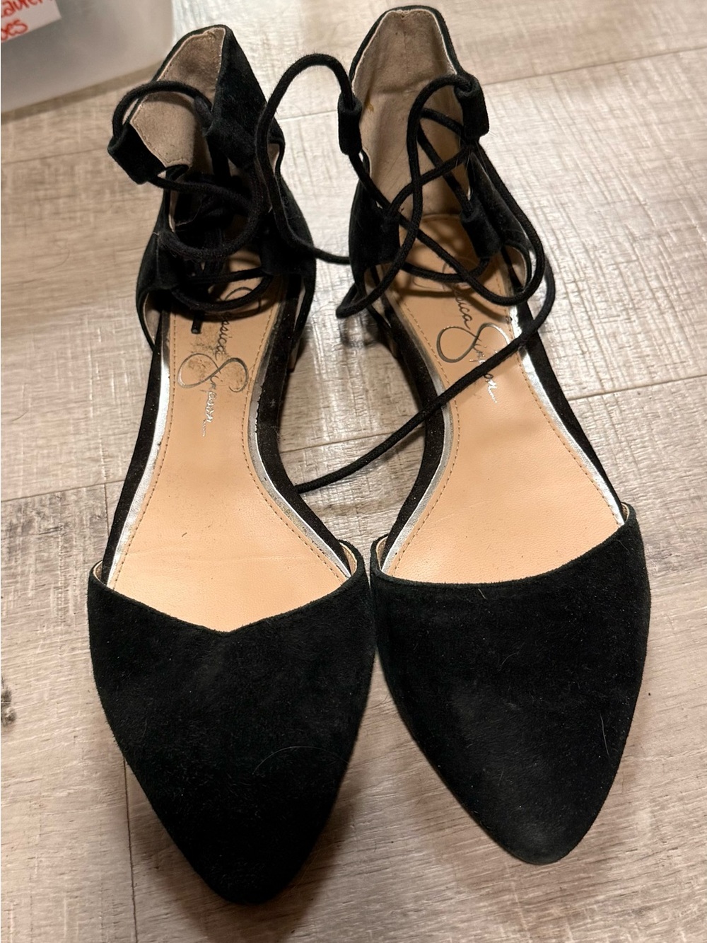 Jessica Simpson Black Suede Lace-Up Pointed Flats